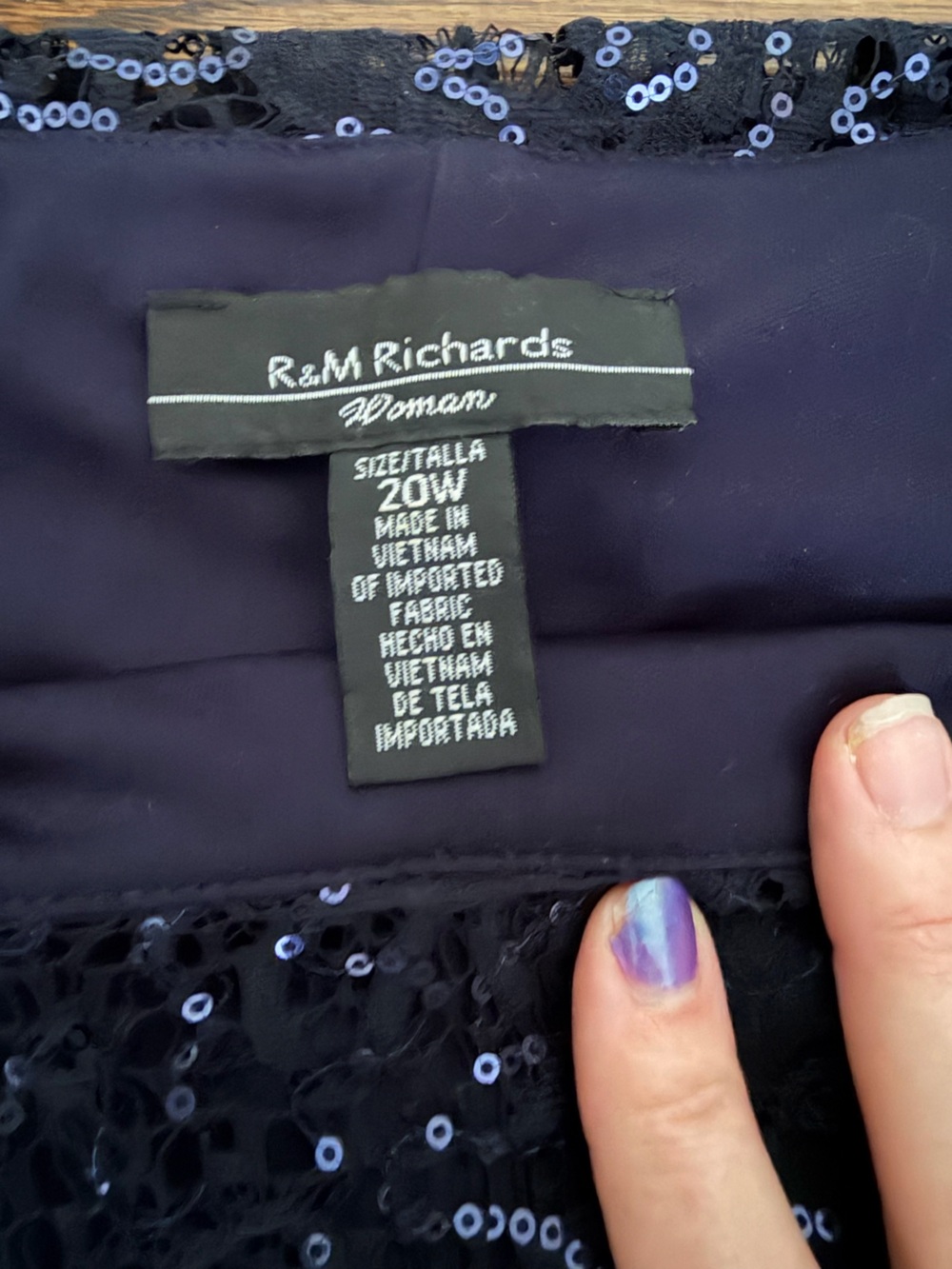 R&M Richards Navy Embellished Lace Cape Maxi Dress - Picture 3 of 7